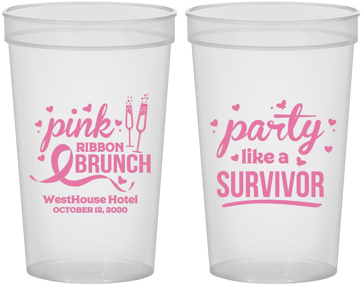 Custom Awareness 22 oz Translucent Cups - Party Like A Survivor | 230005