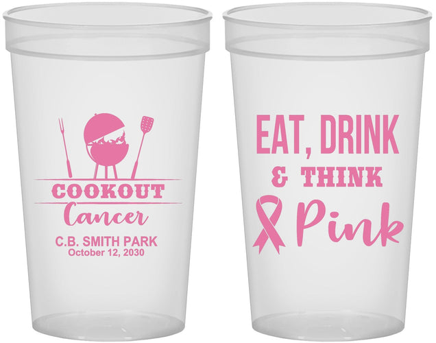 Custom Awareness 22 oz Translucent Cups - Eat Drink Think Pink | 230009