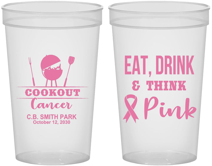 Custom Awareness 22 oz Translucent Cups - Eat Drink Think Pink | 230009