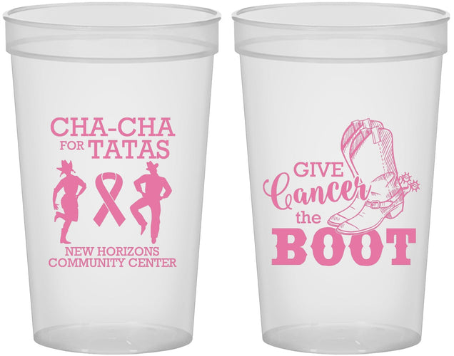 Custom Awareness 22 oz Translucent Cups - Give Cancer A Boot | 230011