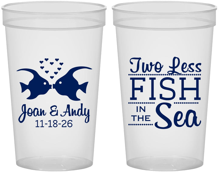 Custom Wedding 22 oz Translucent Cups - Two Less Fish In The Sea | 231