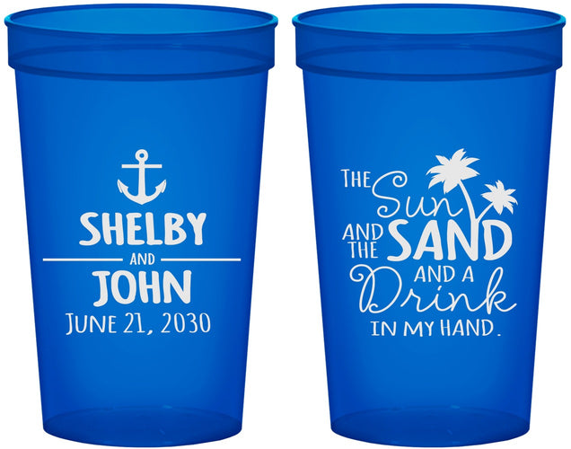 Custom Wedding 22 oz Translucent Cups - Sun Sand Drink In My Hand | 233