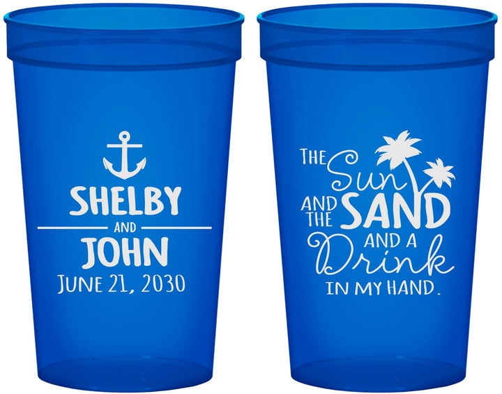 Custom Wedding 22 oz Translucent Cups - Sun Sand Drink In My Hand | 233