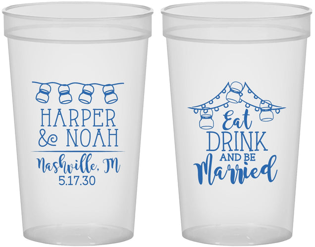 Custom Wedding 22 oz Translucent Cups - Eat Drink Be Married | 235