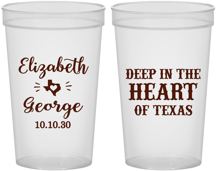 Custom Wedding 22 oz Translucent Cups - Deep In The Heart Of Texas | 237