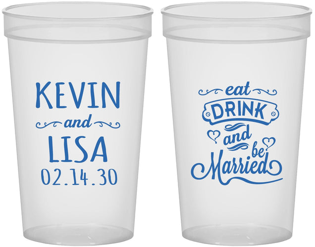 Custom Wedding 22 oz Translucent Cups - Eat Drink Be Married | 239