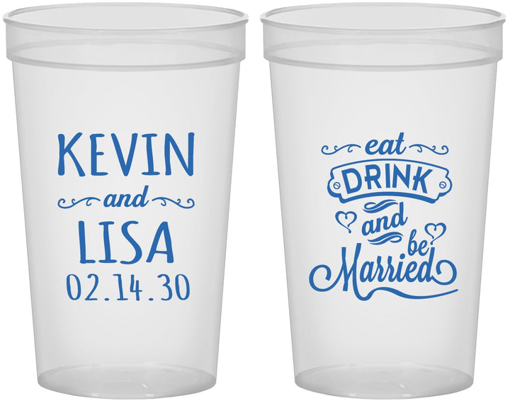 Custom Wedding 22 oz Translucent Cups - Eat Drink Be Married | 239
