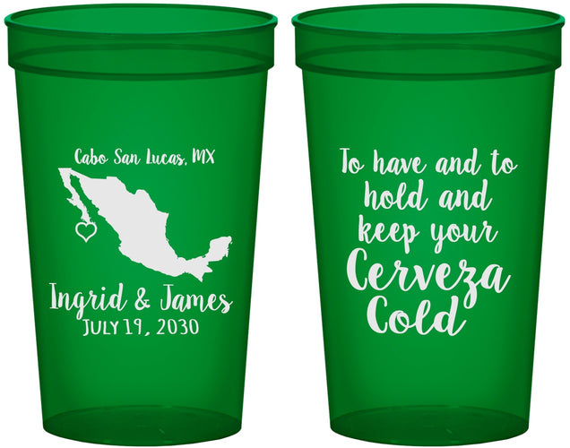 Custom Wedding 22 oz Translucent Cups - Cerveza Mexico | 240