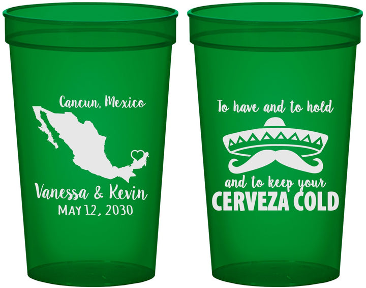 Custom Wedding 22 oz Translucent Cups - Cerveza Mexico | 241