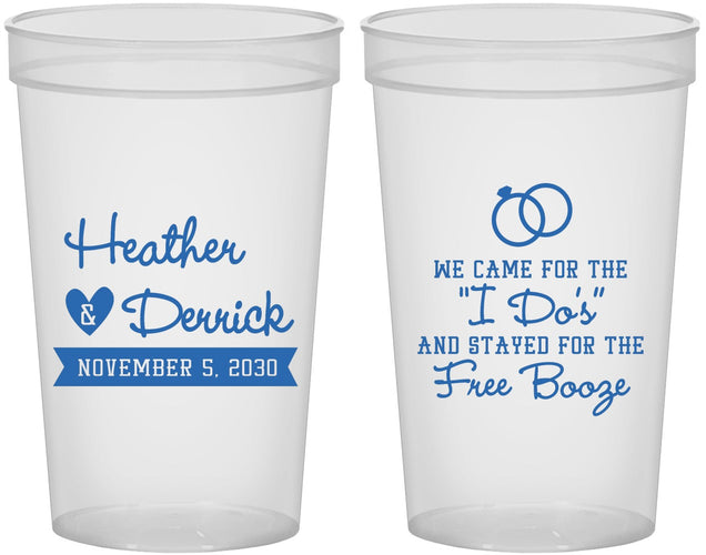 Custom Wedding 22 oz Translucent Cups - I Do Free Booze | 243