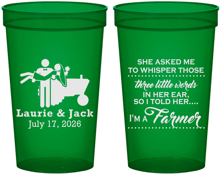 Custom Wedding 22 oz Translucent Cups - Farmer Tractor | 244