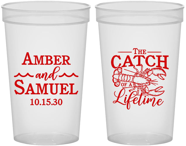 Custom Wedding 22 oz Translucent Cups - Catch Of A Lifetime Lobster | 245