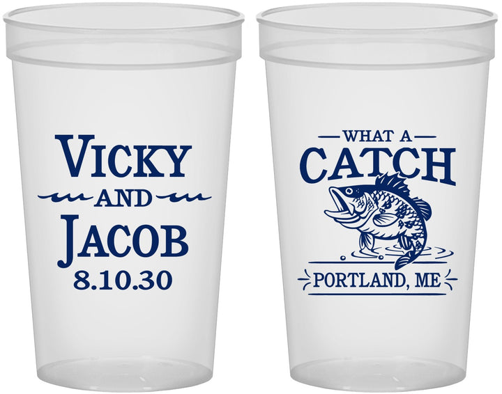 Custom Wedding 22 oz Translucent Cups - What A Catch Fish | 247
