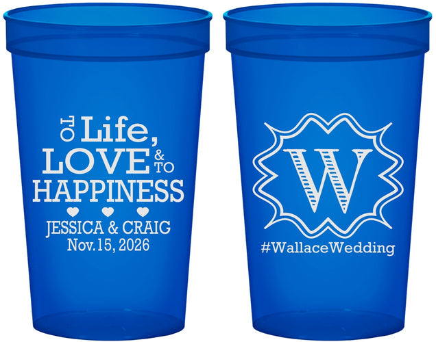 Custom Wedding 22 oz Translucent Cups - Life Love Happiness | 248