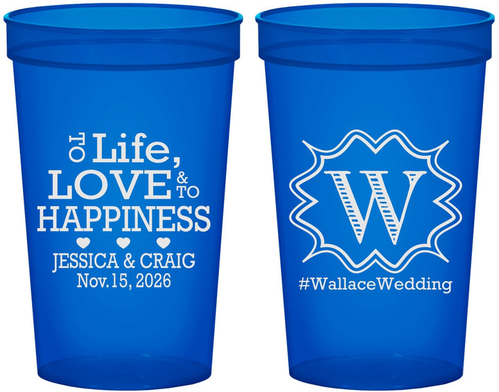 Custom Wedding 22 oz Translucent Cups - Life Love Happiness | 248