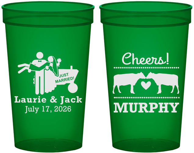 Custom Wedding 22 oz Translucent Cups - Tractor Cows | 257