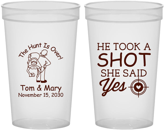 Custom Wedding 22 oz Translucent Cups - He Took A Shot She Said Yes | 259