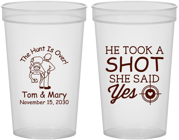 Custom Wedding 22 oz Translucent Cups - He Took A Shot She Said Yes | 259