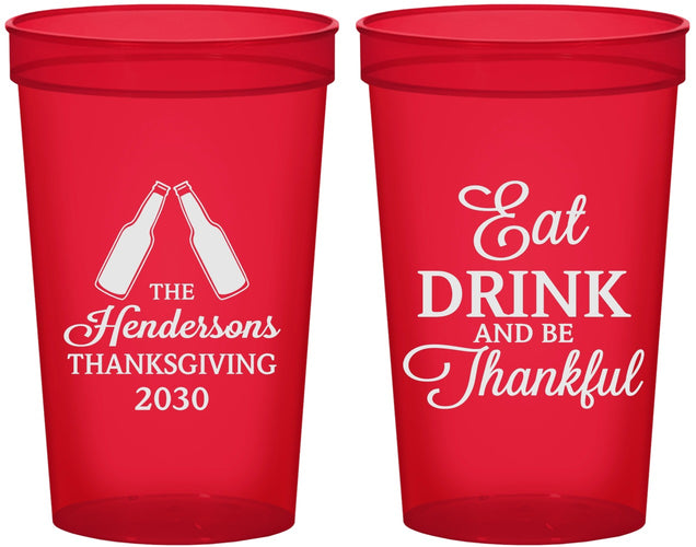 Custom Thanksgiving 22 oz Translucent Cups - Eat Drink Thankful | 260001