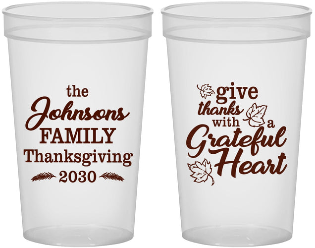 Custom Thanksgiving 22 oz Translucent Cups - Grateful | 260006