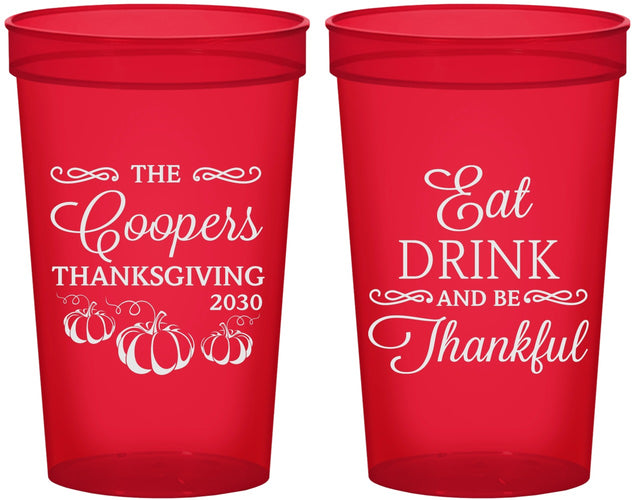 Custom Thanksgiving 22 oz Translucent Cups - Eat Drink Thankful | 260009