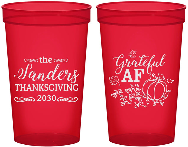 Custom Thanksgiving 22 oz Translucent Cups - Grateful Af | 260017