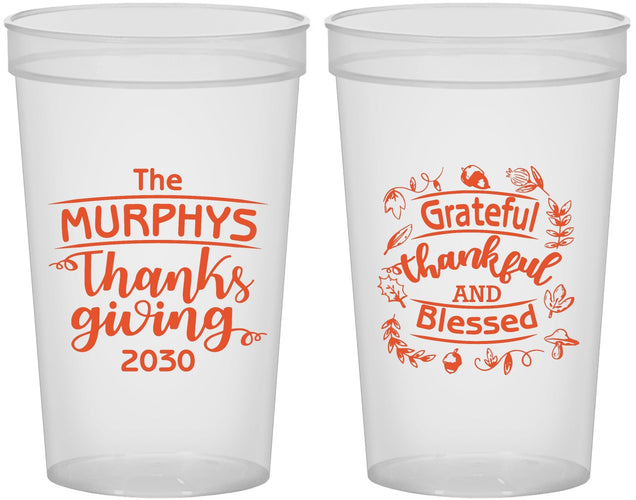 Custom Thanksgiving 22 oz Translucent Cups - Grateful Blessed | 260028