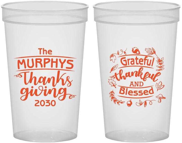 Custom Thanksgiving 22 oz Translucent Cups - Grateful Blessed | 260028