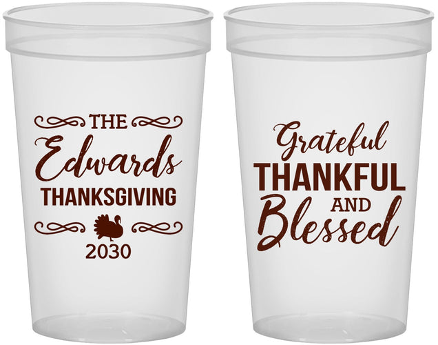 Custom Thanksgiving 22 oz Translucent Cups - Grateful Blessed | 260030