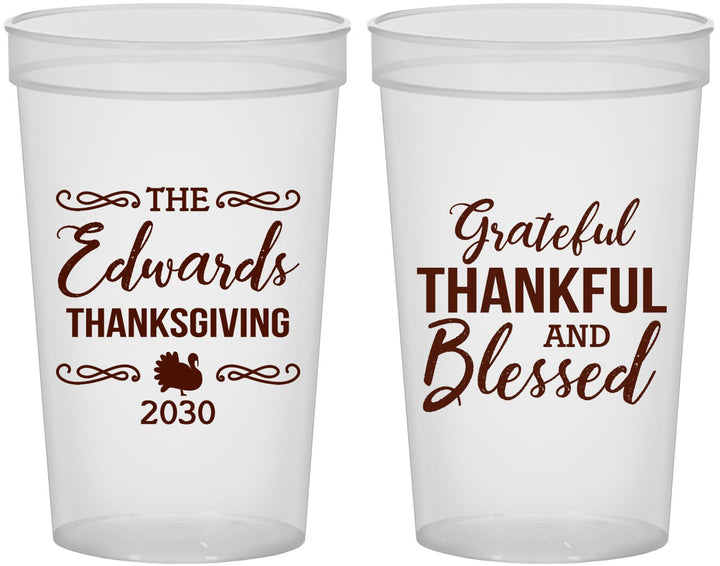 Custom Thanksgiving 22 oz Translucent Cups - Grateful Blessed | 260030