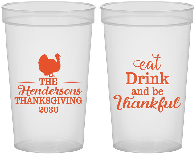 Custom Thanksgiving 22 oz Translucent Cups - Eat Drink Thankful | 260036