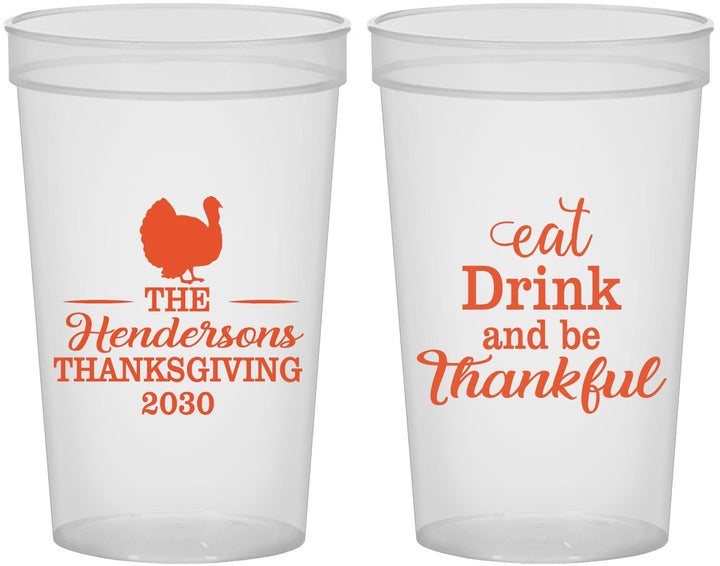 Custom Thanksgiving 22 oz Translucent Cups - Eat Drink Thankful | 260036