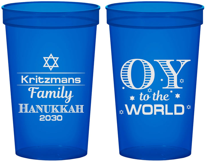 Custom Hanukkah 22 oz Translucent Cups - Oy To The World | 270000