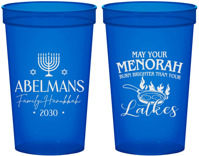 Custom Hanukkah 22 oz Translucent Cups - Menorah Latkes | 270019