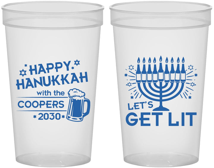Custom Hanukkah 22 oz Translucent Cups - Lets Get Lit | 270021