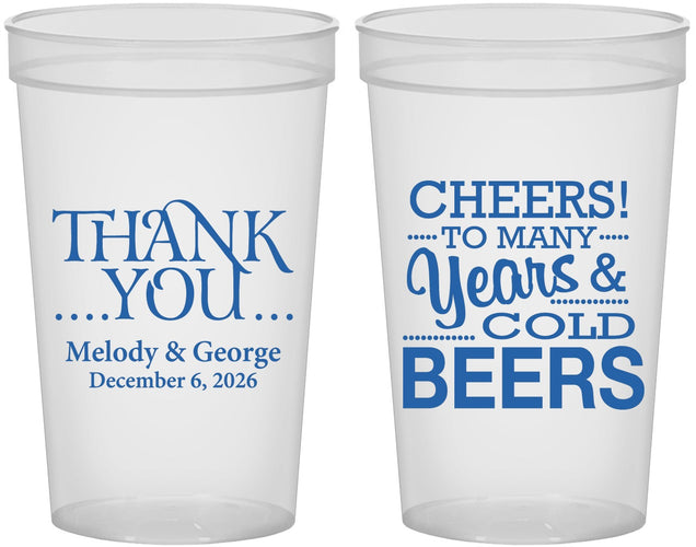 Custom Wedding 22 oz Translucent Cups - Cheers Years Cold Beers | 271