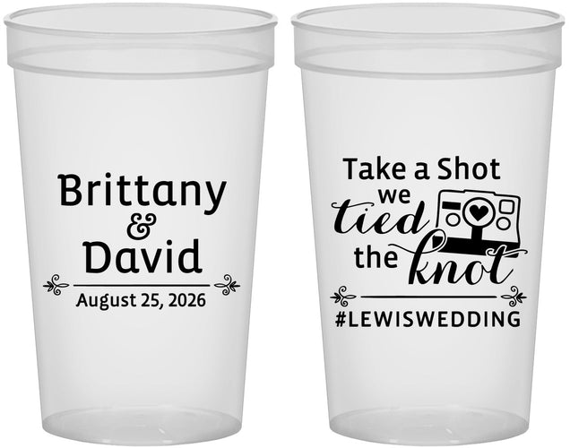 Custom Wedding 22 oz Translucent Cups - Take A Shot We Tied The Knot | 277