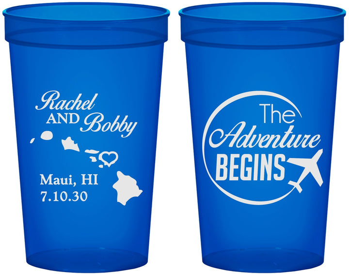 Custom Wedding 22 oz Translucent Cups - The Adventure Begins | 278