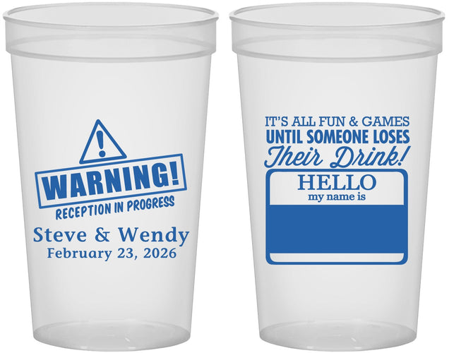 Custom Wedding 22 oz Translucent Cups - Hello My Name Is | 280