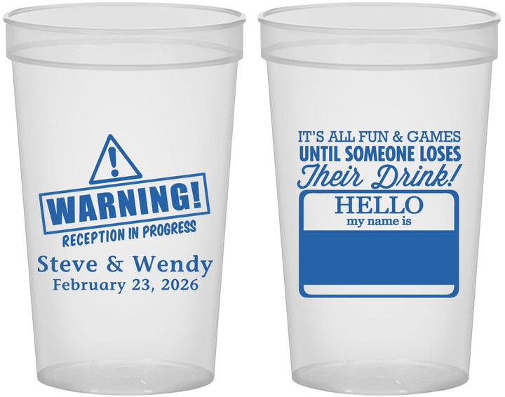 Custom Wedding 22 oz Translucent Cups - Hello My Name Is | 280