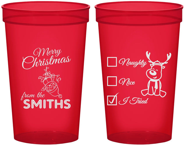Custom Christmas 22 oz Translucent Cups - Naughty Or Nice | 280004