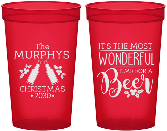 Custom Christmas 22 oz Translucent Cups - Wonderful Time For A Beer | 280012