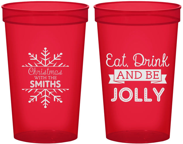 Custom Christmas 22 oz Translucent Cups - Eat Drink Jolly | 280040