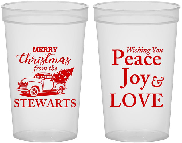 Custom Christmas 22 oz Translucent Cups - Peace Joy Love | 280070