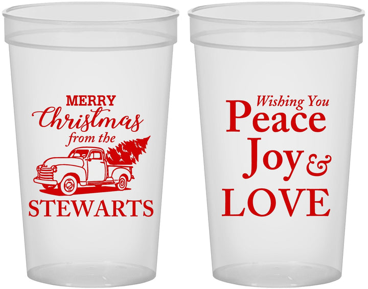 Custom Christmas 22 oz Translucent Cups - Peace Joy Love | 280070