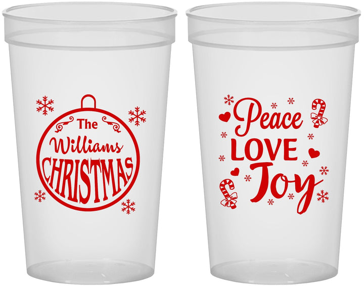 Custom Christmas 22 oz Translucent Cups - Peace Joy Love | 280094