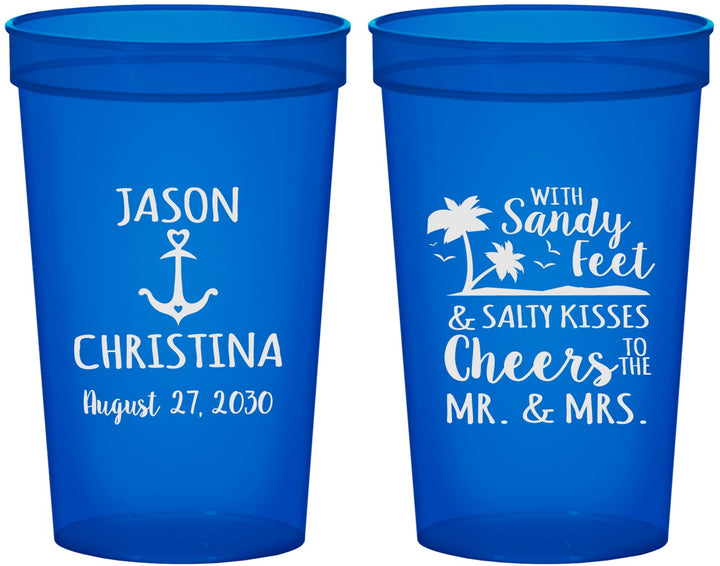 Custom Wedding 22 oz Translucent Cups - Sandy Feet Salty Kisses | 290