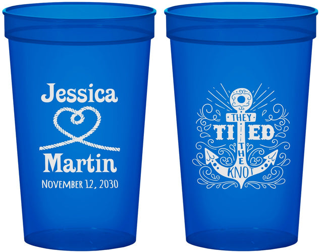 Custom Wedding 22 oz Translucent Cups - They Tied The Knot Nautical | 293