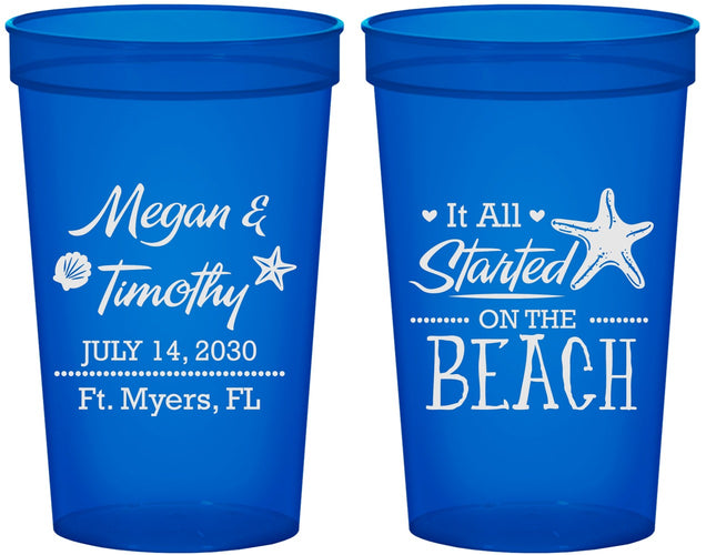 Custom Wedding 22 oz Translucent Cups - Started On The Beach | 295
