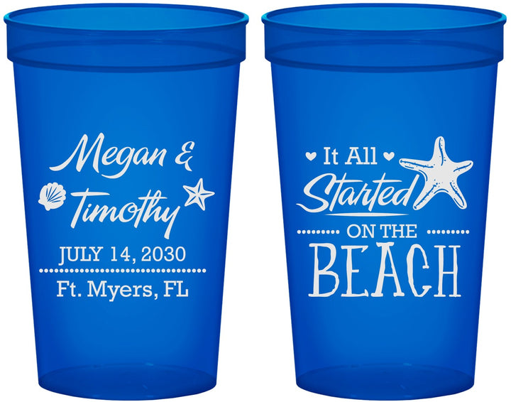 Custom Wedding 22 oz Translucent Cups - Started On The Beach | 295